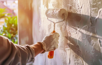 Painting a house.